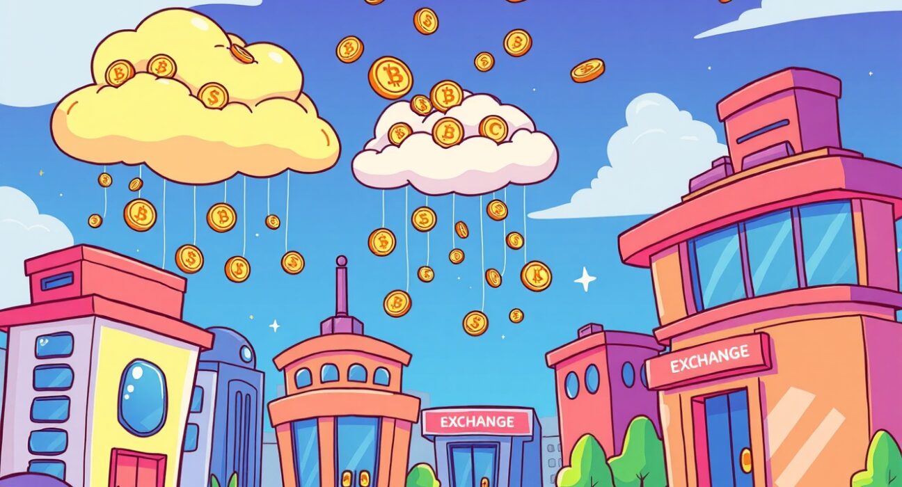 A vibrant cartoon illustration of the exciting Aster airdrop distributing digital tokens.