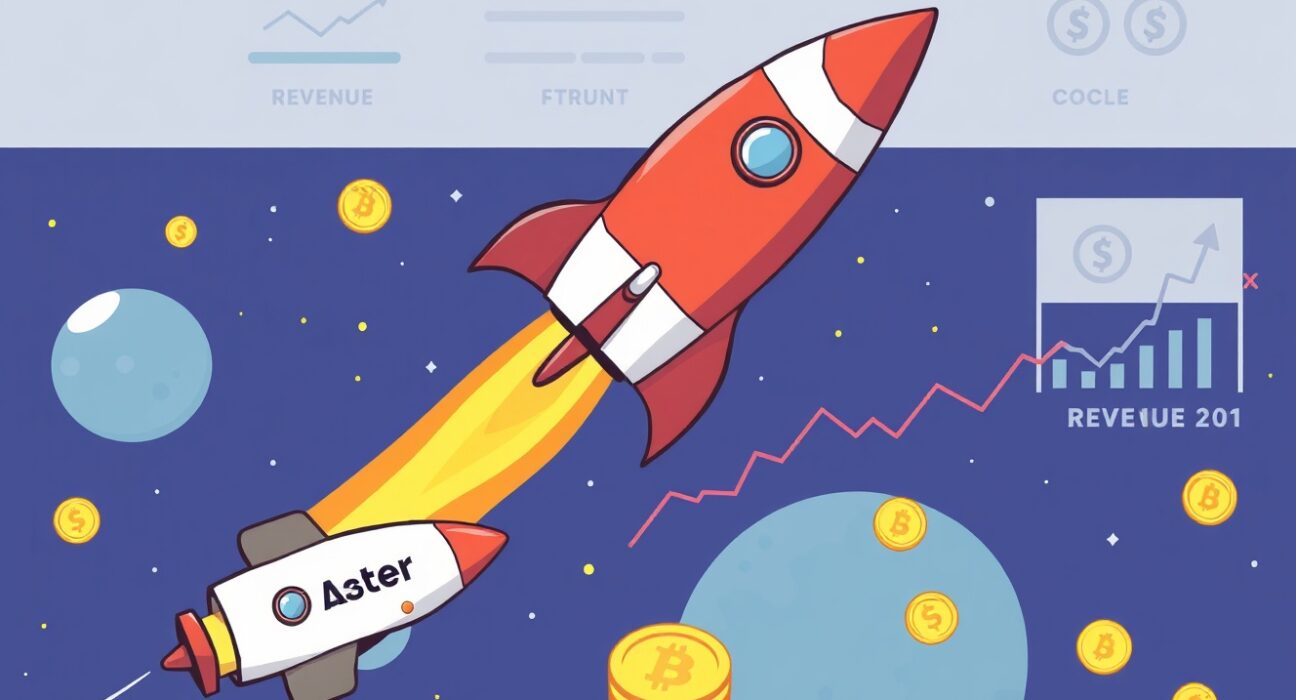Cartoon illustration of Aster revenue outperforming Circle, symbolizing the dynamic shift in decentralized exchange performance.