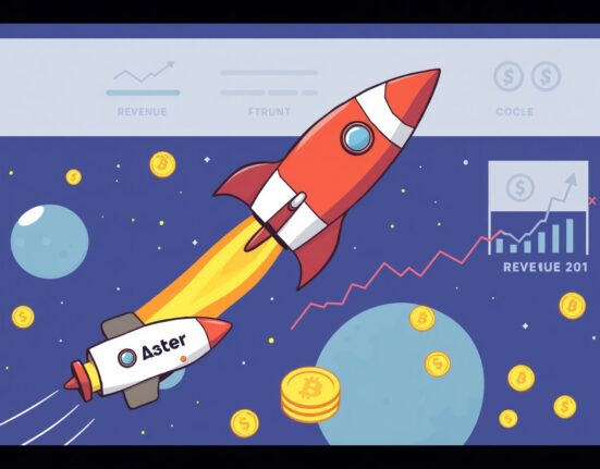 Cartoon illustration of Aster revenue outperforming Circle, symbolizing the dynamic shift in decentralized exchange performance.