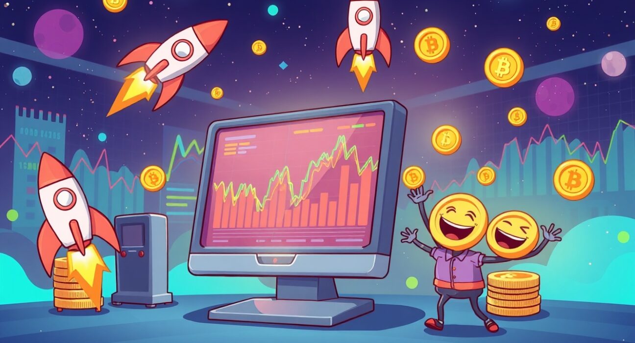 Vibrant cartoon illustration of the exciting Aster RTX listing campaign with digital rewards and trading activity.