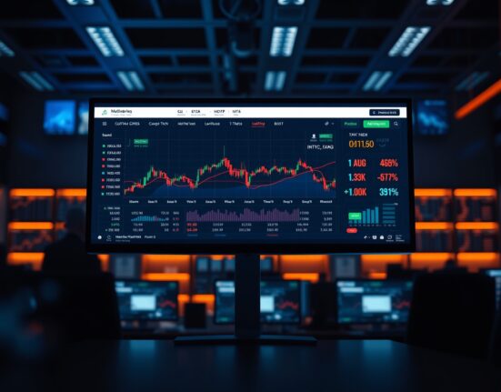 A trading monitor displaying real-world asset perpetual futures charts for commodities, ETFs, and stocks on the Aster platform.