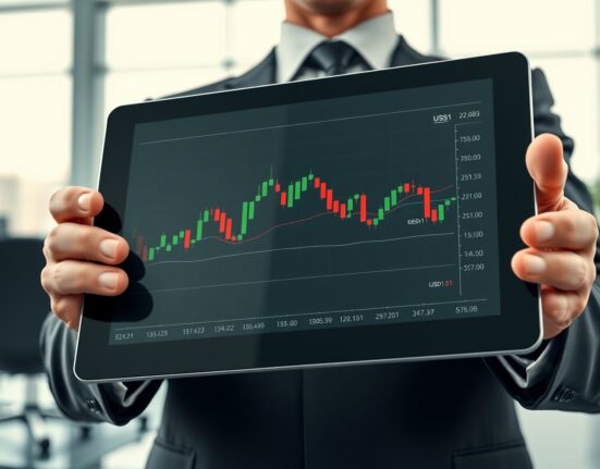 Professional trader using Aster's new USD1 perpetual futures trading interface on a digital tablet