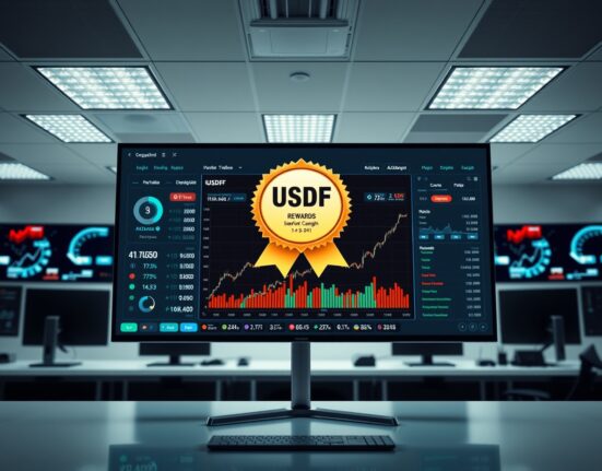 Aster DEX USDF reward campaign dashboard with trading charts and reward badge