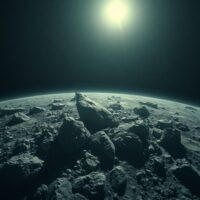Asteroid surface in deep space, representing the high costs and challenges of asteroid mining.