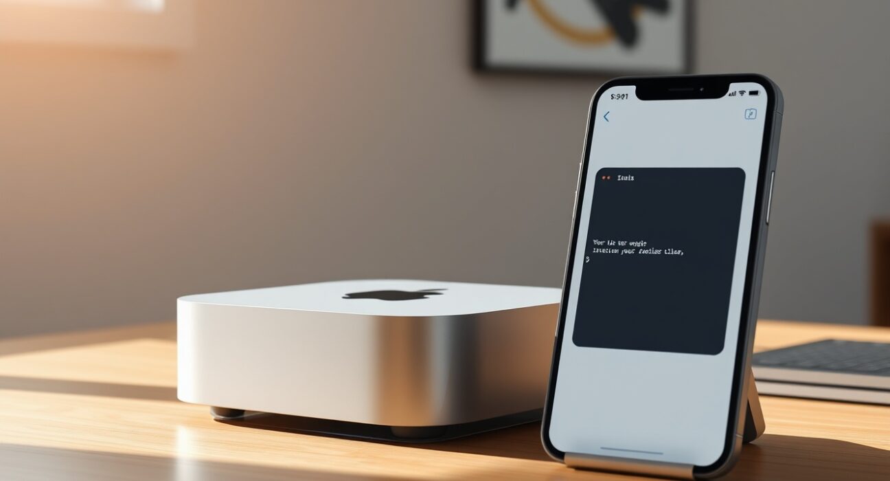 Astropad Workbench remote desktop software monitoring an AI agent on a Mac Mini from an iPhone.