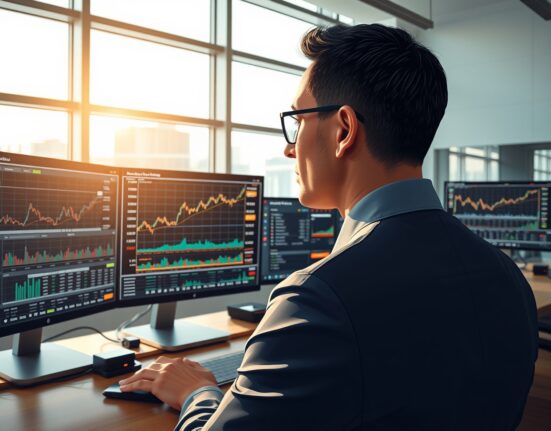Financial analyst reviewing Australian dollar charts during geopolitical market analysis