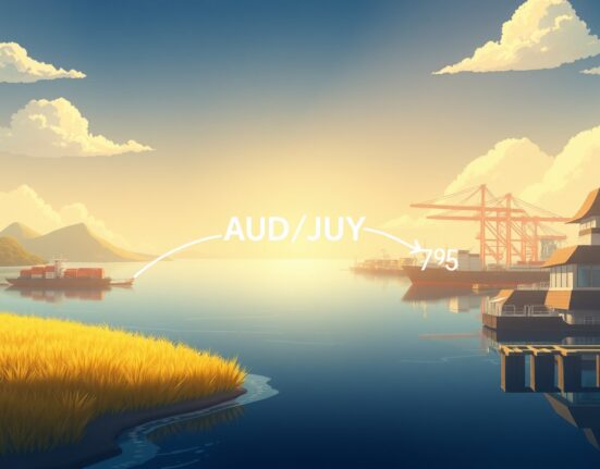 AUD/JPY currency pair drops as Australia's trade surplus with Japan narrows in 2025.