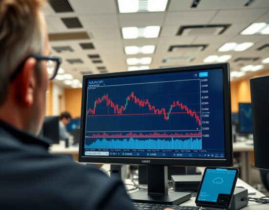 AUD/JPY currency pair chart crashing following Israeli strikes on Tehran, showing market volatility.