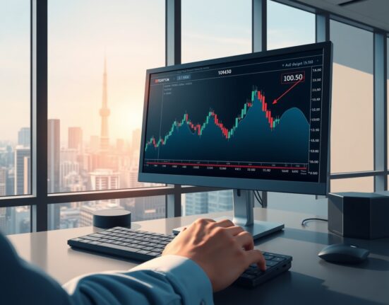 Forex trading chart showing AUD/JPY holding near 110.50 amid Bank of Japan policy uncertainty.