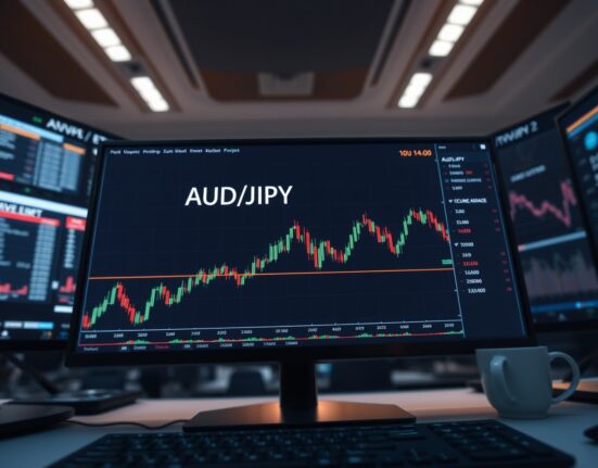 AUD/JPY forex chart showing price near 114.00 with 100-day moving average support