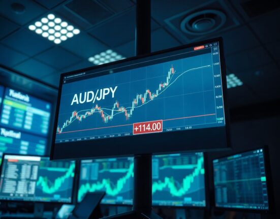 AUD/JPY price chart showing bullish trend above 114.00 on trading terminal