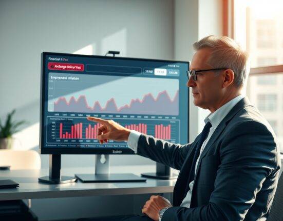 Financial analyst reviewing Australian labor market and inflation data charts for RBA policy assessment