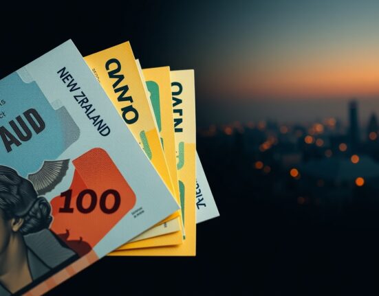 AUD/NZD currency pair analysis with Middle East conflict context showing Australian and New Zealand dollars.