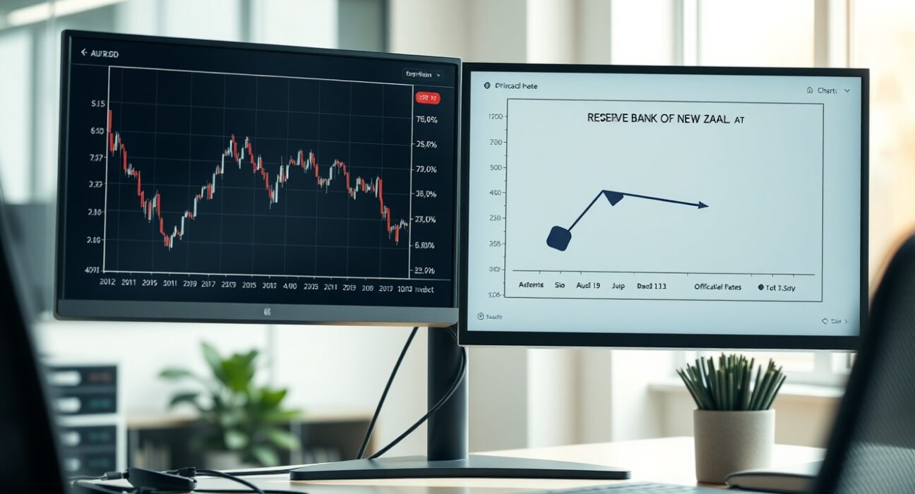 AUD/NZD currency pair chart declining after the RBNZ's decision to hold its Official Cash Rate.