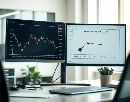 AUD/NZD currency pair chart declining after the RBNZ's decision to hold its Official Cash Rate.