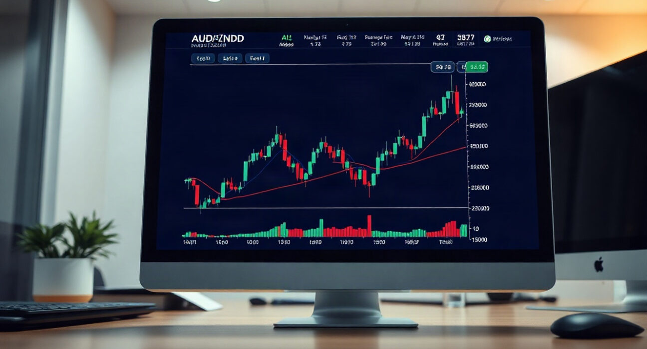 AUD/NZD currency pair chart on a trading screen with focus on price action
