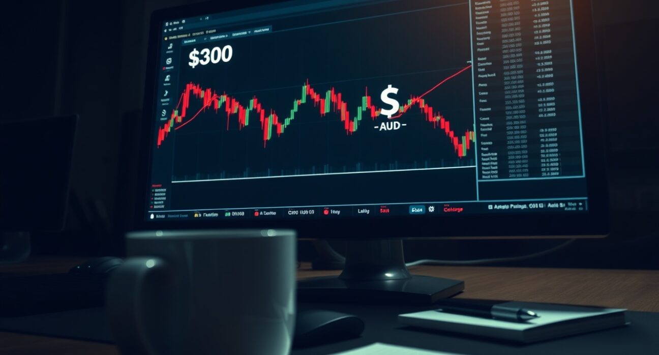 Forex trading chart showing Australian dollar decline after RBA Governor remarks
