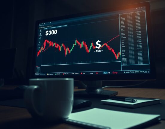 Forex trading chart showing Australian dollar decline after RBA Governor remarks