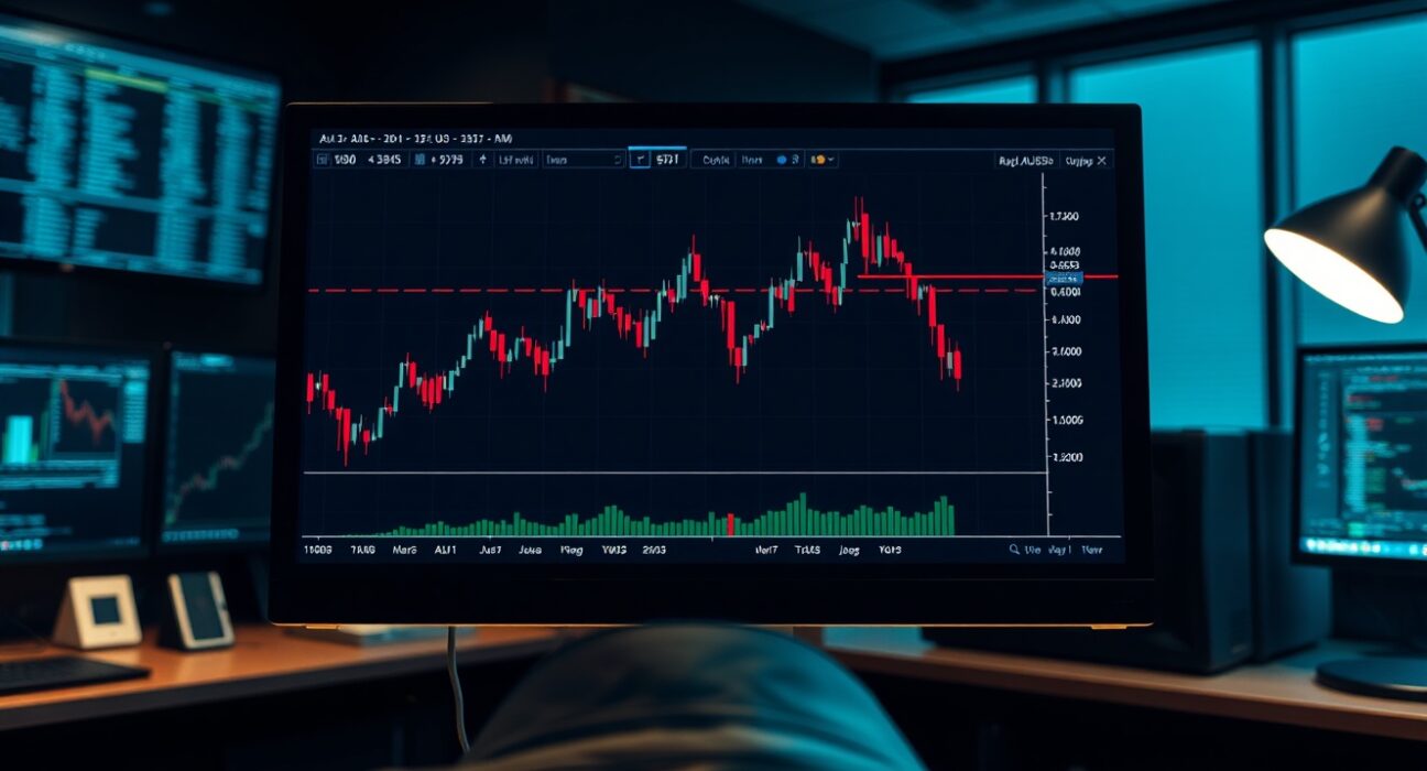 AUD/USD H4 chart showing price below 100-EMA near 0.6950 resistance level