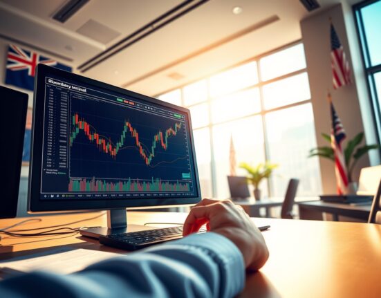 Professional forex trading analysis of AUD/USD currency pair showing technical patterns and market data
