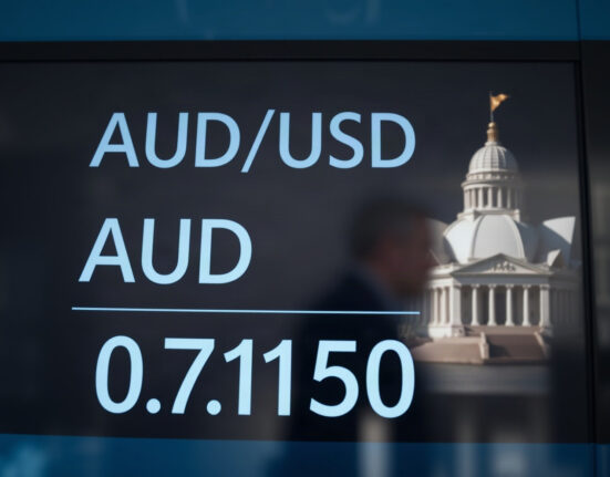 AUD/USD exchange rate chart showing rise above 0.7150