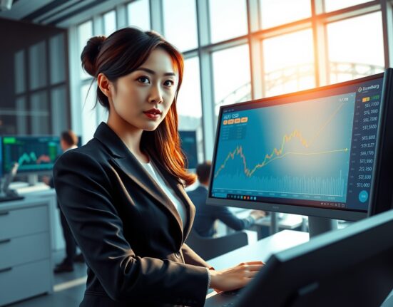 Trader in Sydney monitors AUD/USD surge above 0.7170 on Bloomberg Terminal as risk appetite improves.