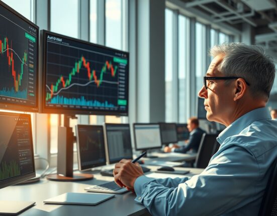 Trader in Sydney analyzes AUD/USD forex charts ahead of critical Australian inflation data release.