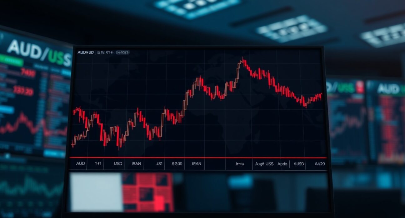 AUD/USD edges lower on trading screen amid US-Iran tensions and Australian PMI data