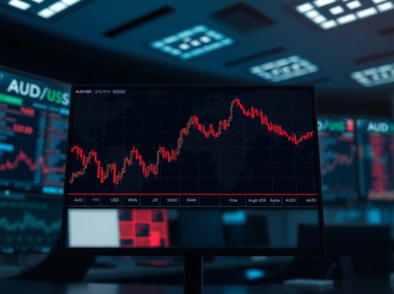 AUD/USD edges lower on trading screen amid US-Iran tensions and Australian PMI data
