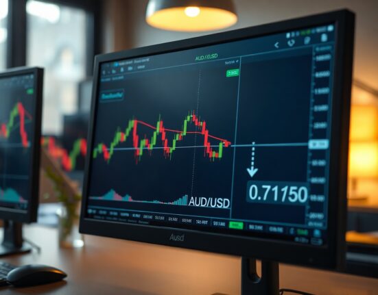 AUD/USD forex chart showing price decline near 0.7170 support level