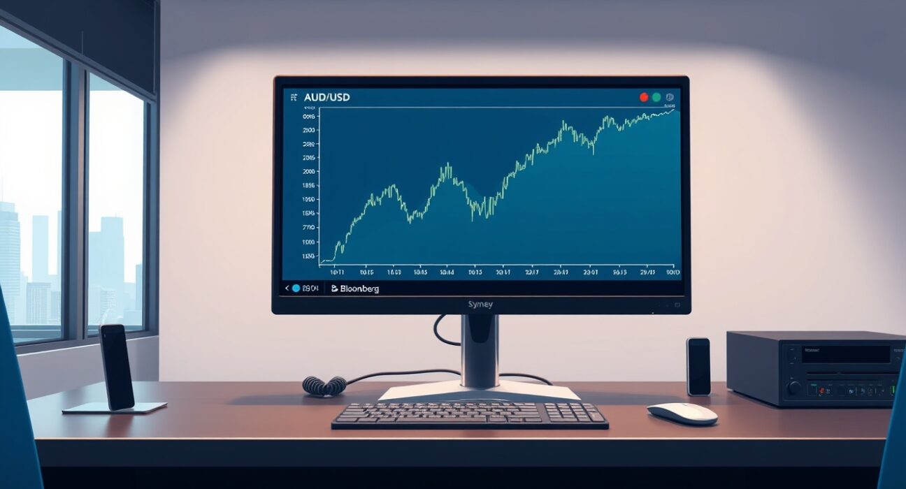 AUD/USD forecast analysis showing bullish momentum on professional trading terminal
