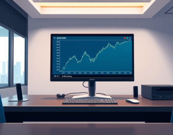 AUD/USD forecast analysis showing bullish momentum on professional trading terminal