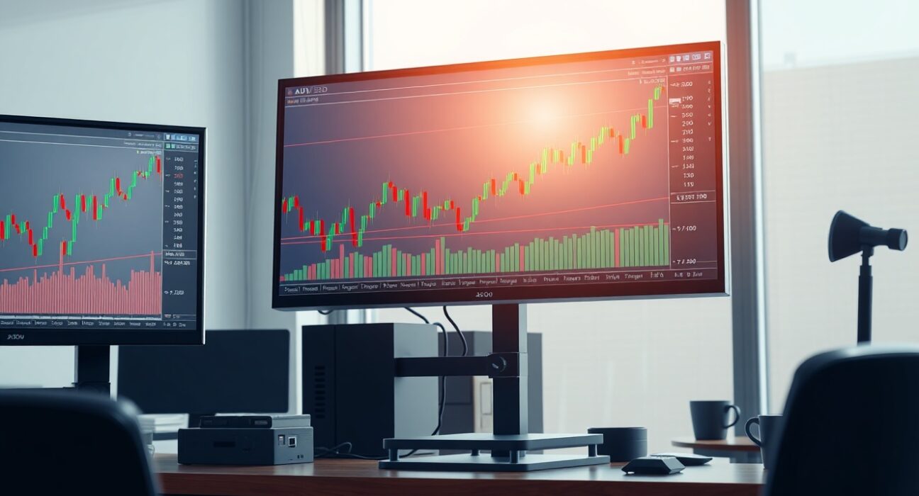 AUD/USD forex trading analysis showing technical charts approaching 0.7200 resistance level