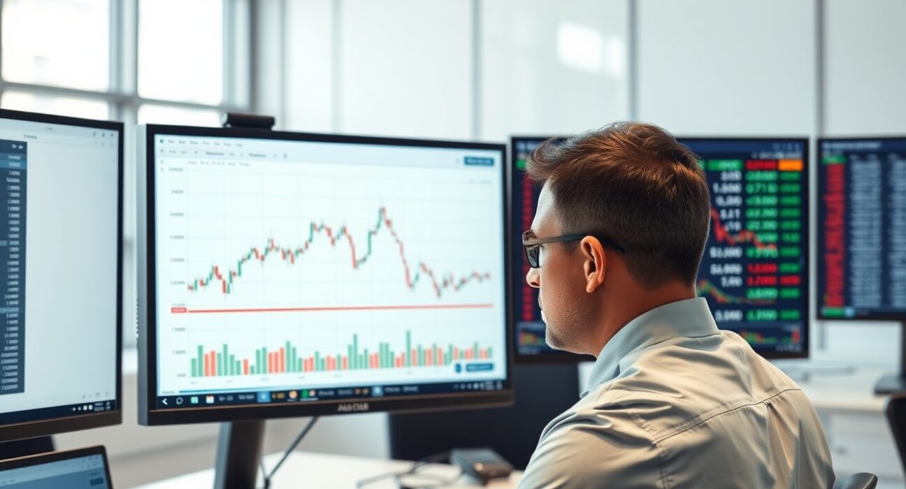 Financial analyst reviews AUD/USD forecast chart showing key resistance levels.