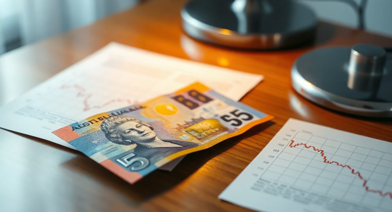 Australian dollar banknote and financial chart showing mixed CPI data impact on AUD/USD