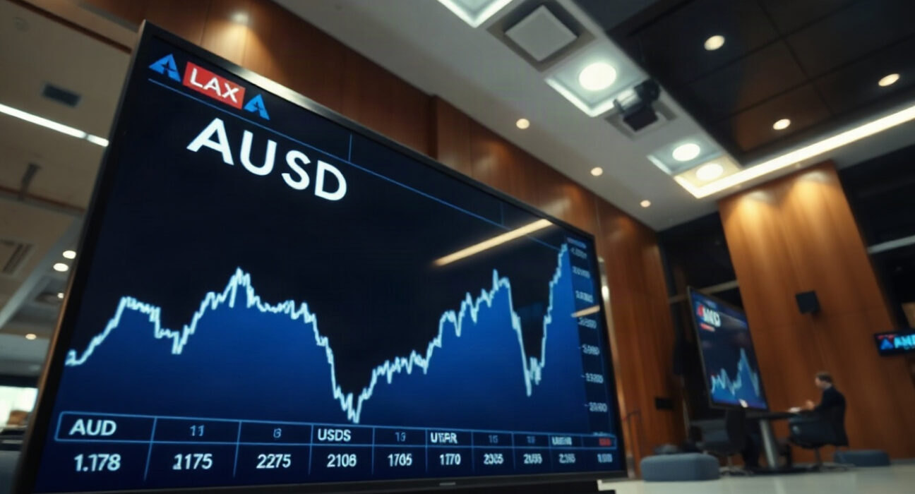 AUD/USD price chart showing upward momentum toward 0.7200 on a trading screen