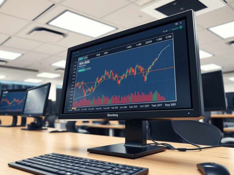 AUD/USD currency chart analysis on trading terminal showing gap retracement amid geopolitical risk assessment.