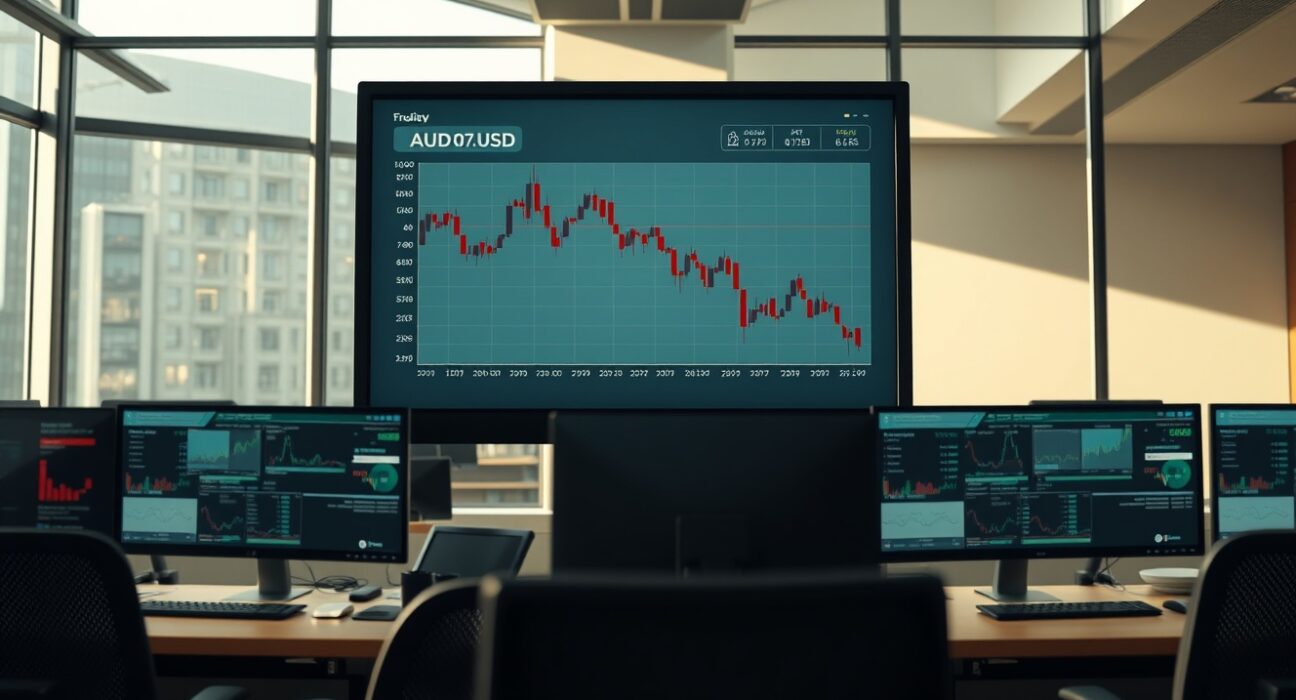 AUD/USD exchange rate chart showing decline after disappointing Australian employment data release
