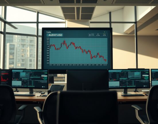 AUD/USD exchange rate chart showing decline after disappointing Australian employment data release