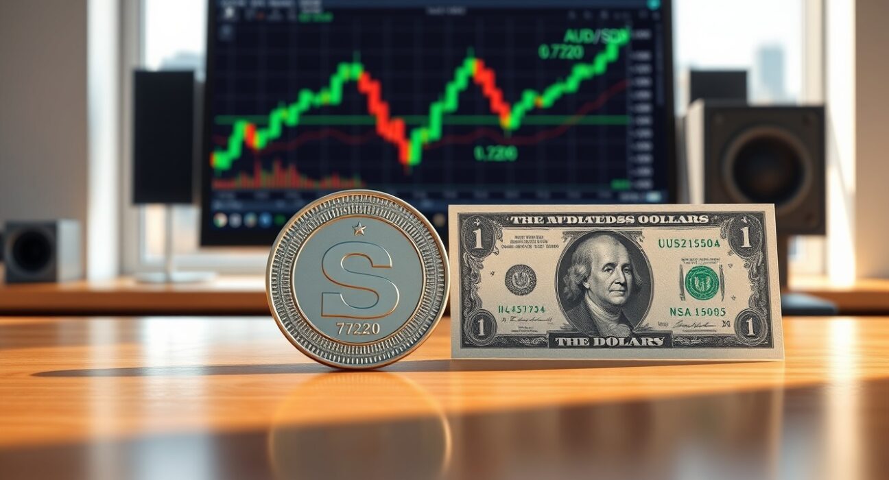 AUD/USD price forecast chart showing bullish momentum toward multi-year high at 0.7220 resistance level.