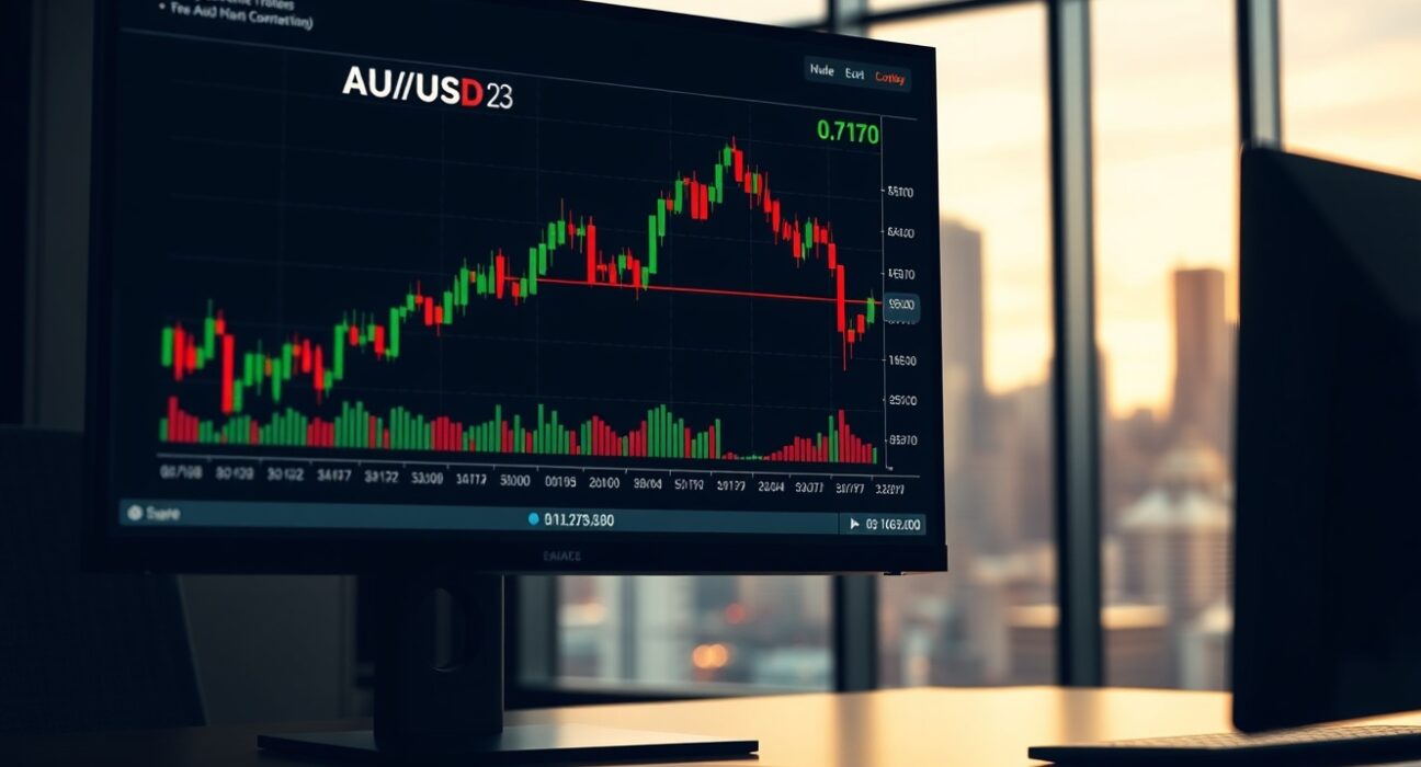 AUD/USD price forecast chart showing advance to 0.7170 with breakout pattern on softer USD.