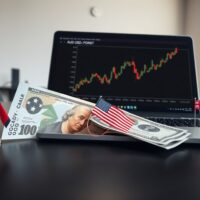 AUD/USD price forecast chart with Australian and US flags on desk, representing forex trading analysis ahead of CPI data