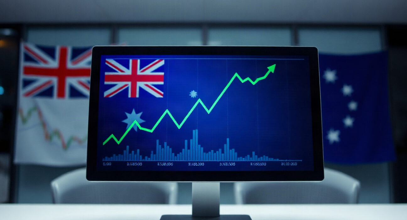 AUD/USD currency chart showing an upward trend to a fresh high since June.