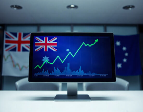 AUD/USD currency chart showing an upward trend to a fresh high since June.