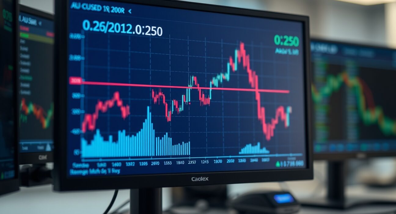 AUD/USD forex chart showing price rebound toward 0.7250 level on trading screen