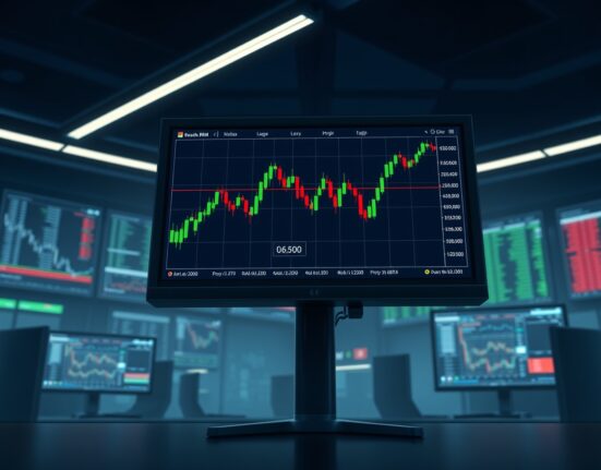 Forex trading monitor showing AUD/USD candlestick chart near the 0.6900 support level