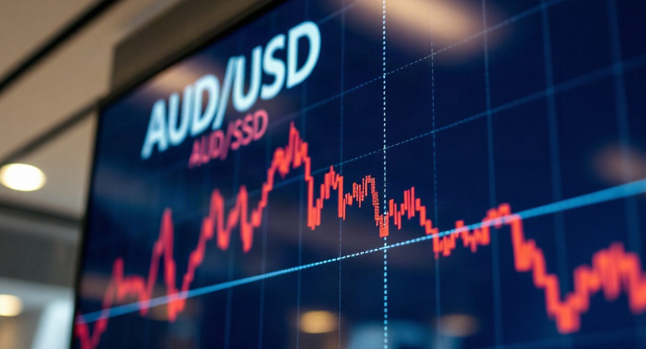 AUD/USD currency chart showing downward trend on a trading screen