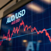 AUD/USD currency chart showing downward trend on a trading screen