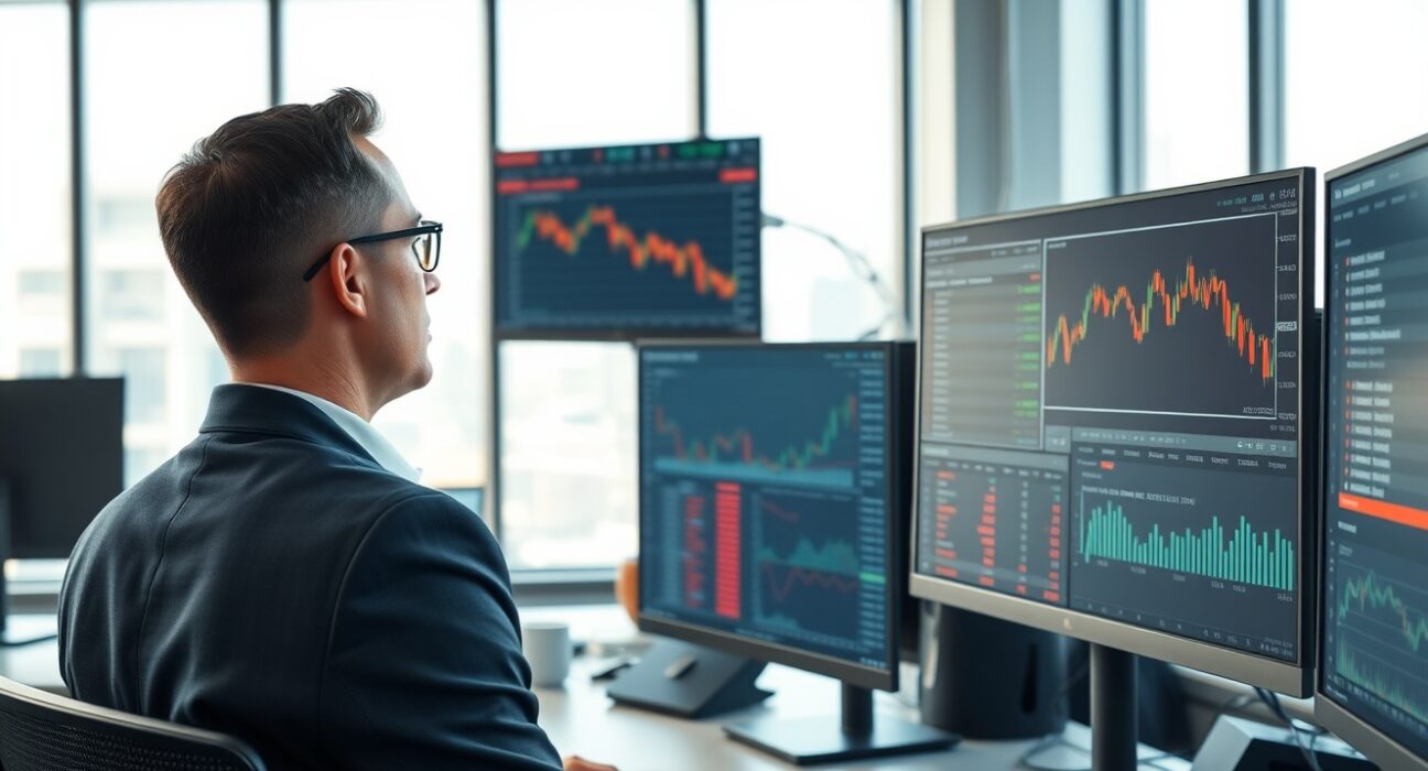 Financial analyst examining AUD/USD currency charts showing Australian dollar underperformance after RBA rate decision