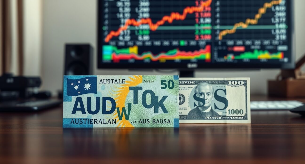 AUD/USD forex chart showing the pair holding steady near recent highs ahead of an expected RBA rate hike decision.